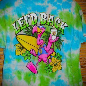 Bucee's Lei'd Back Graphic Hawaiian/Flamingo Tie Dyed T-Shirt *Tag Size: M